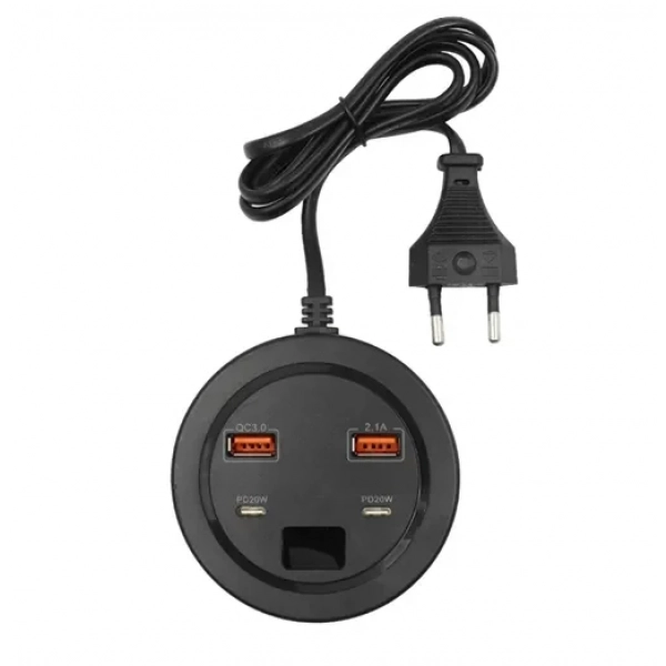 Βάση φορτιστής με οθόνη LCD και 2 θύρες USB-A – 2 θύρες USB-C Power Socket PD20W μαύρο
