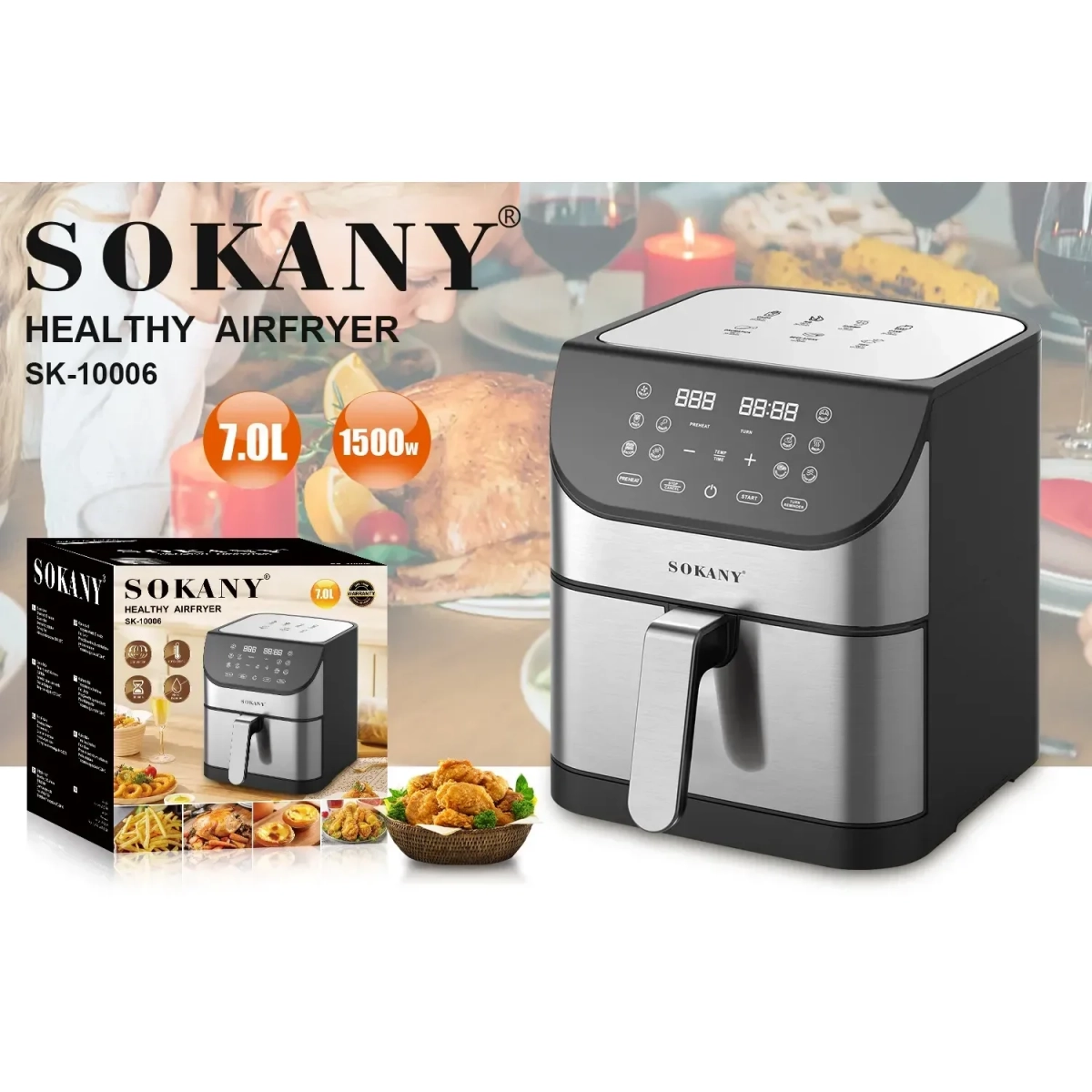 Φριτέζα Αέρος με Αποσπώμενο Κάδο 7lt 1500W Ασημί SK-10006