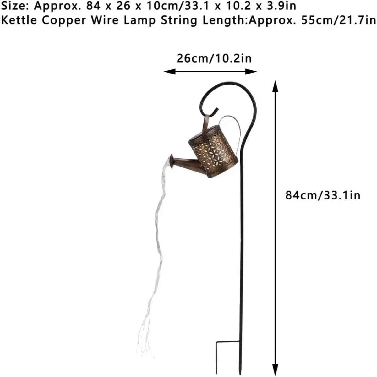 Ηλιακό Ρετρό Φωτιστικό Ποτιστήρι LED με Βραχίονα Στήριξης σε Χρυσό Χρώμα