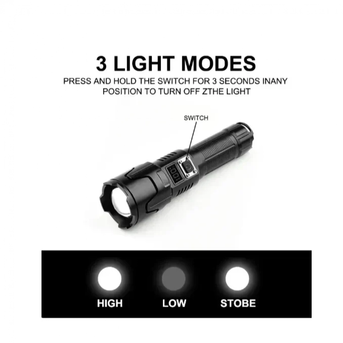 Ισχυρός Φακός LED Επαναφορτιζόμενος με Zoom και 3 Λειτουργίες Φωτός - Multifunctional Tactical Zoom Flashlight