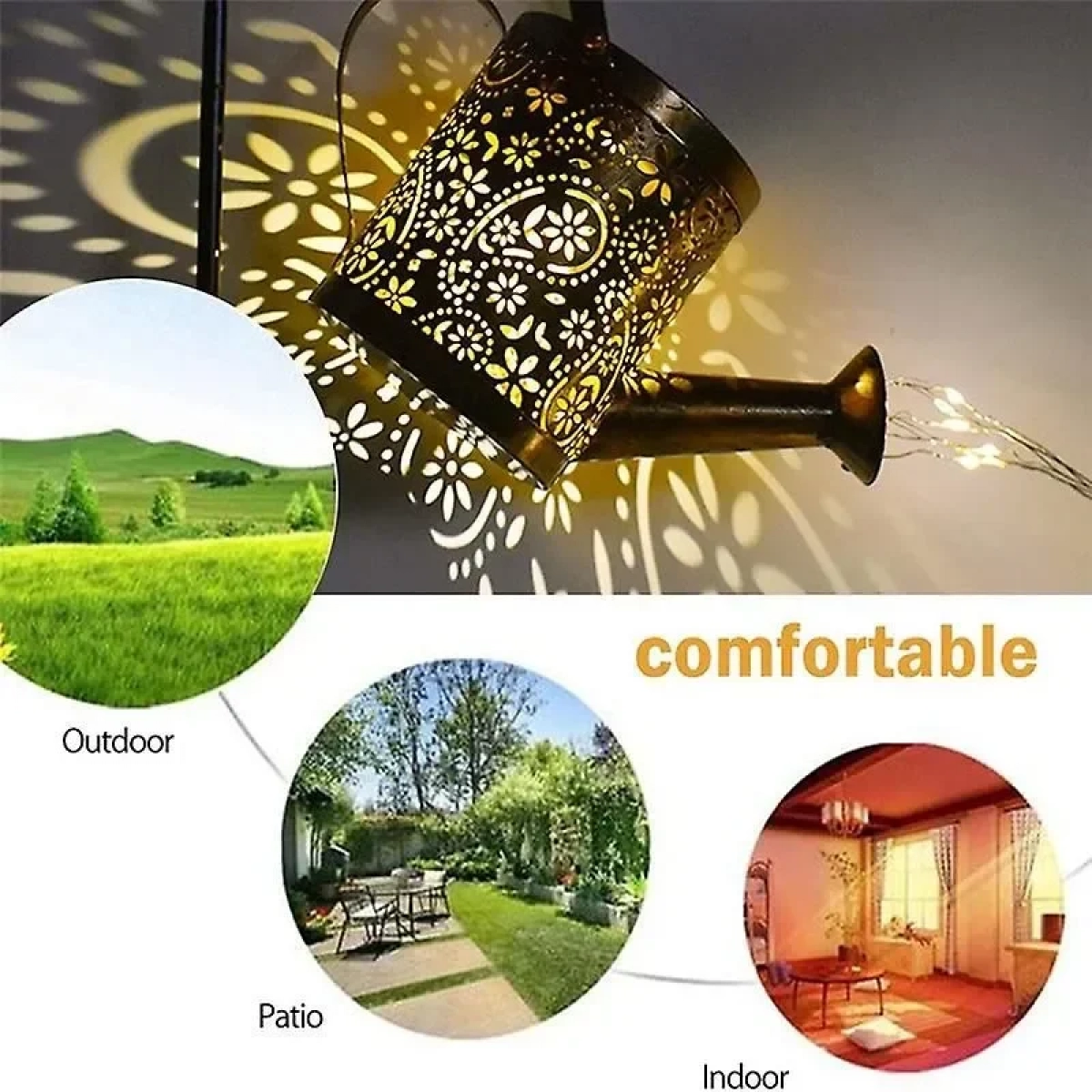 Ηλιακό Ρετρό Φωτιστικό Ποτιστήρι LED με Βραχίονα Στήριξης σε Χρυσό Χρώμα