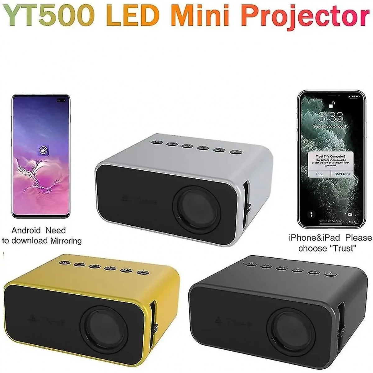 YT500 Mini Projector Τεχνολογίας Προβολής LCD Λάμπας LED με Φυσική Ανάλυση 320 x 240 και Φωτεινότητα 24 Ansi Lumens με WiFi Κίτρινος