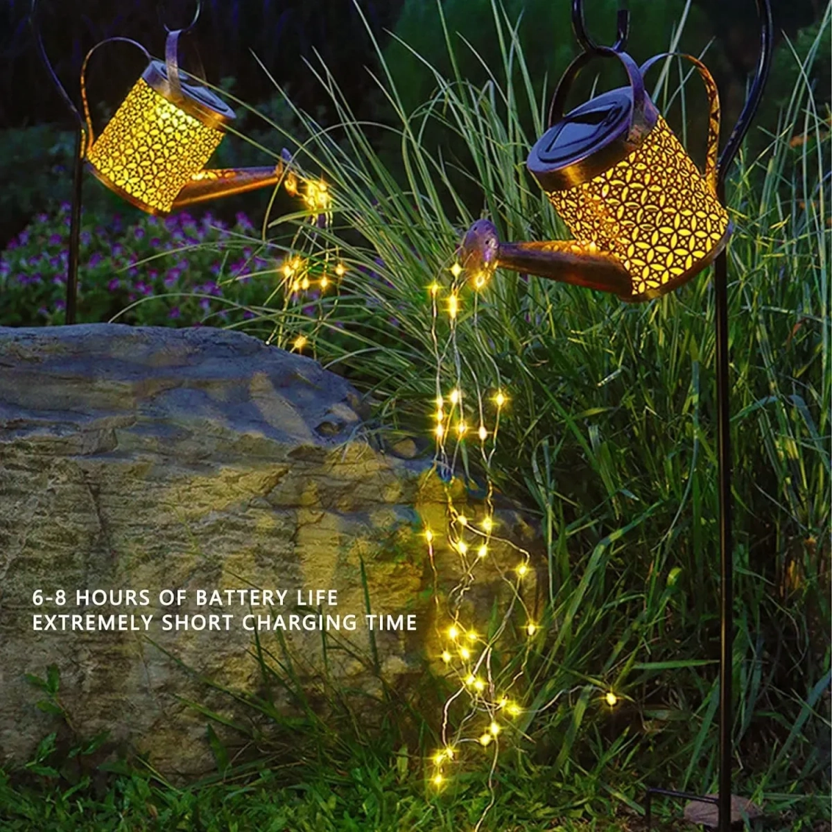 Ηλιακό Ρετρό Φωτιστικό Ποτιστήρι LED με Βραχίονα Στήριξης σε Χρυσό Χρώμα