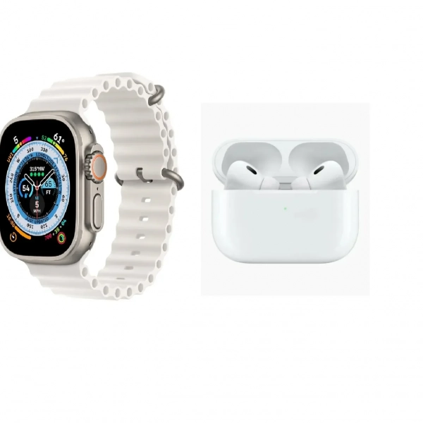Smart Watch 2 σε 1 DT001 Plus Ultra Big 2.0 + Ακουστικά - Λευκό