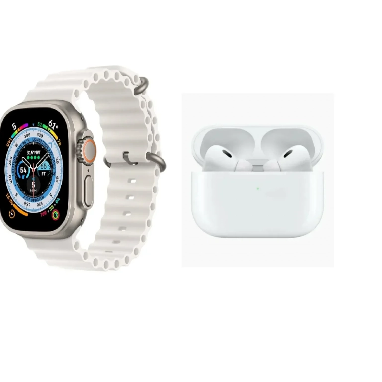 Smart Watch 2 σε 1 DT001 Plus Ultra Big 2.0 + Ακουστικά - Λευκό