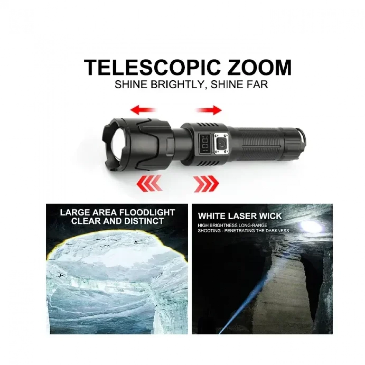 Ισχυρός Φακός LED Επαναφορτιζόμενος με Zoom και 3 Λειτουργίες Φωτός - Multifunctional Tactical Zoom Flashlight