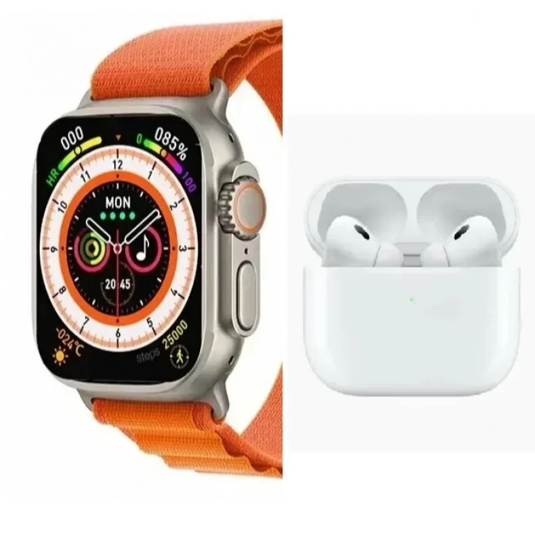 Smart Watch 2 σε 1 DT001 Plus Ultra Big 2.0 + Ακουστικά - Πορτοκαλί