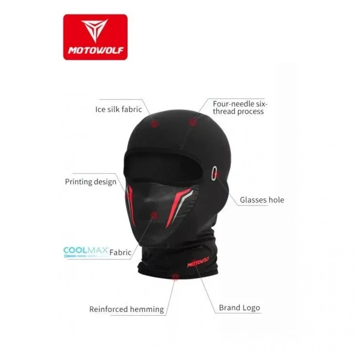 MOTOWOLF Balaclava MDL1919 Onesize Μαύρο-Κόκκινο