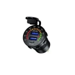 Αδιάβροχος 2xUSB Ταχυφορτιστής QC3.0 12V Μοτοσυκλέτας με Φωτεινό Βολτόμετρο - Μαύρο