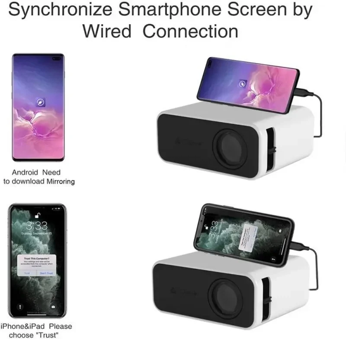 YT500 Mini Projector Τεχνολογίας Προβολής LCD Λάμπας LED με Φυσική Ανάλυση 320 x 240 και Φωτεινότητα 24 Ansi Lumens με WiFi Κίτρινος