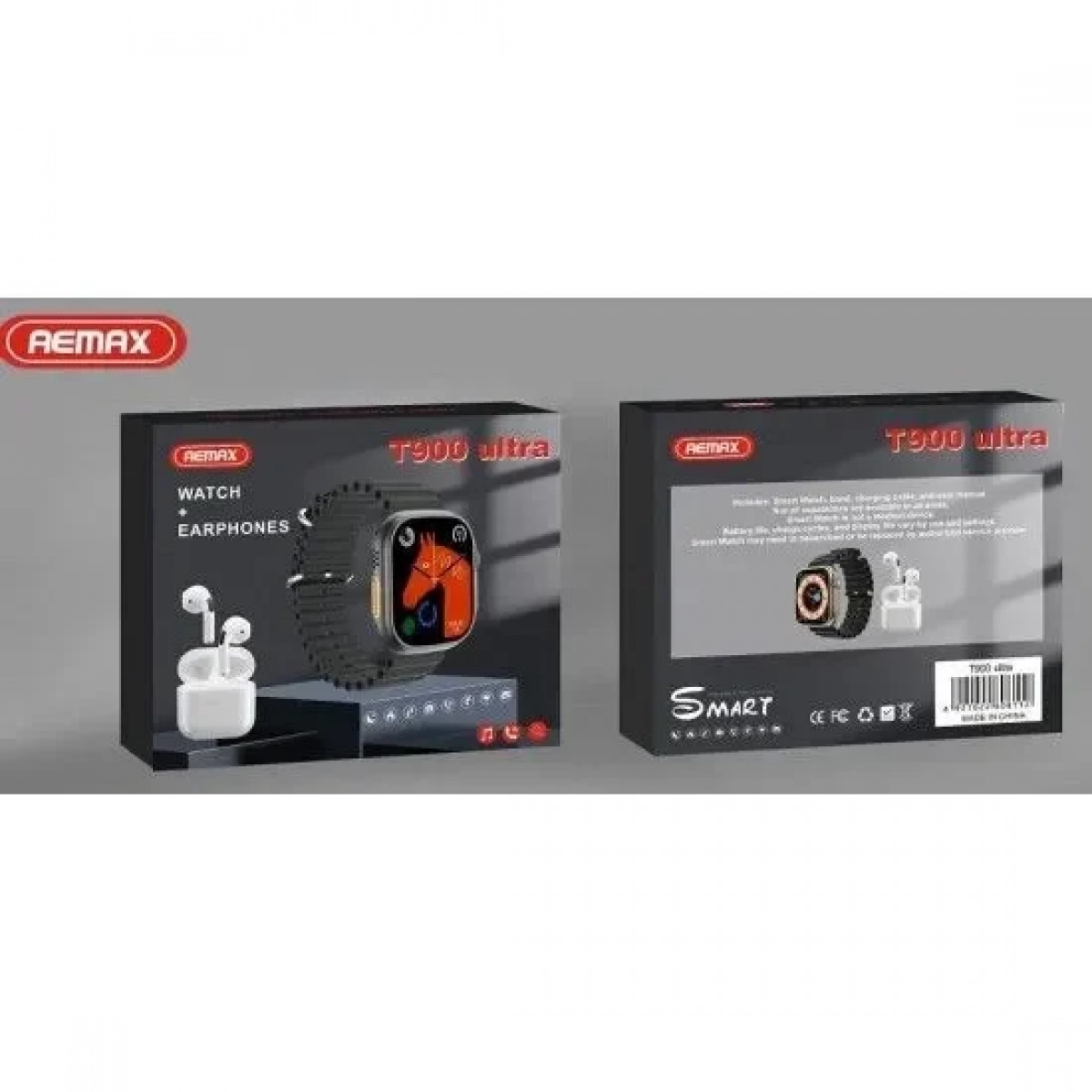 Σετ Smartwatch με Παλμογράφο και Ακουστικά Remax T900 Ultra σε Μαύρο Χρώμα