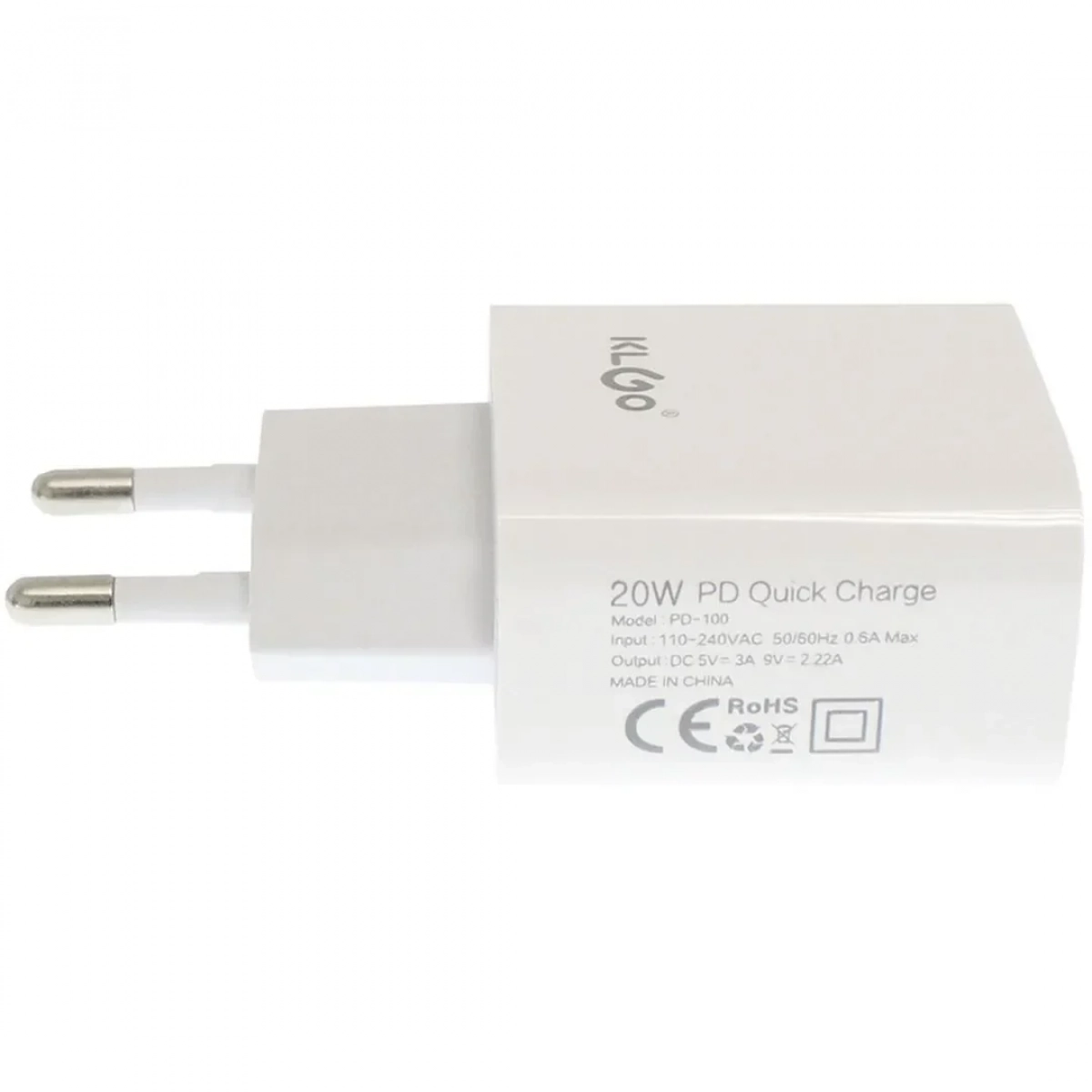 KLGO Φορτιστής Χωρίς Καλώδιο με Θύρα USB-C 20W Λευκός (PD-100)