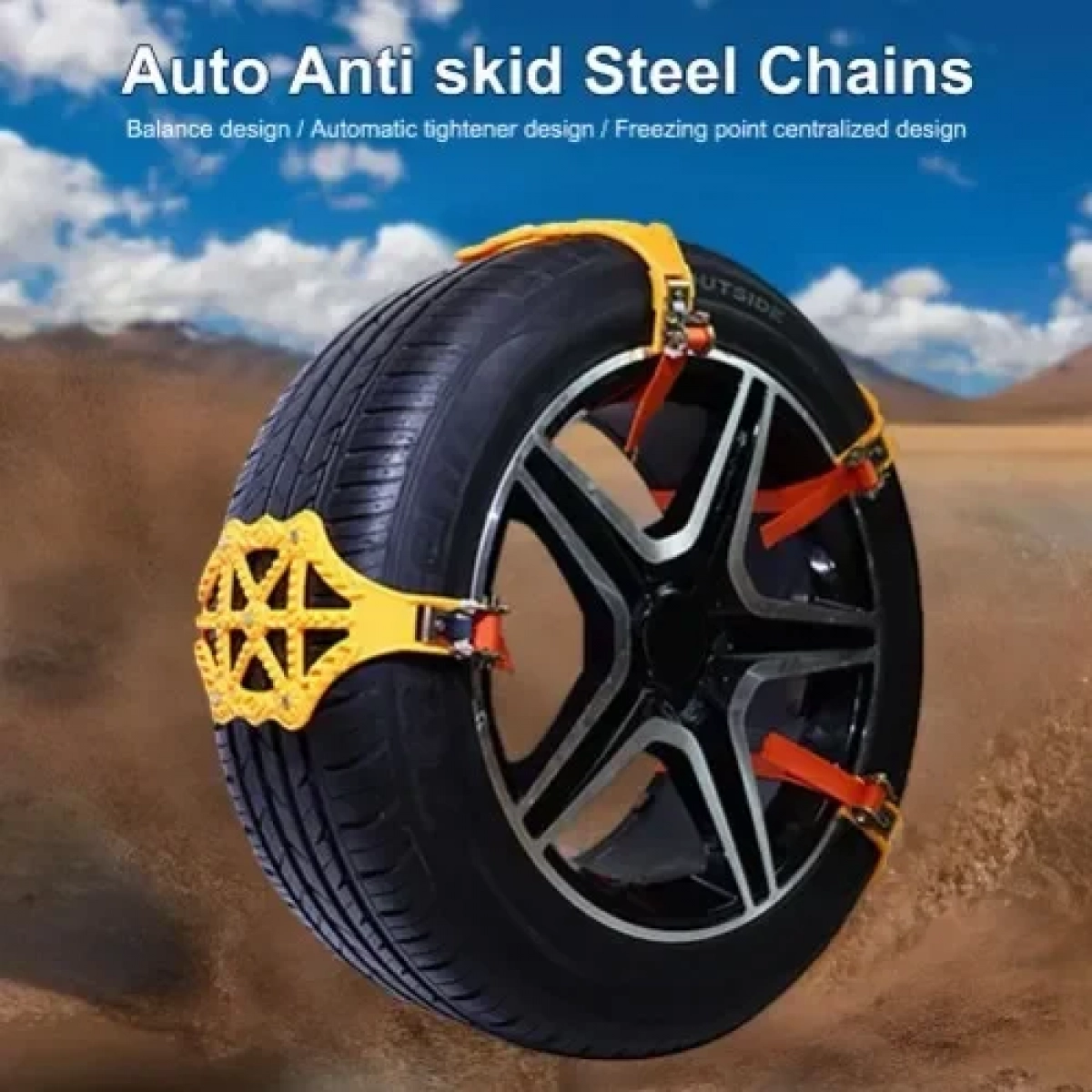 8 Πλαστικές Universal Τρακτερωτές Αλυσίδες με 5 Μεταλλικά Παγοθραυστικά & Καστάνια Σύσφιξης 165mm-275mm