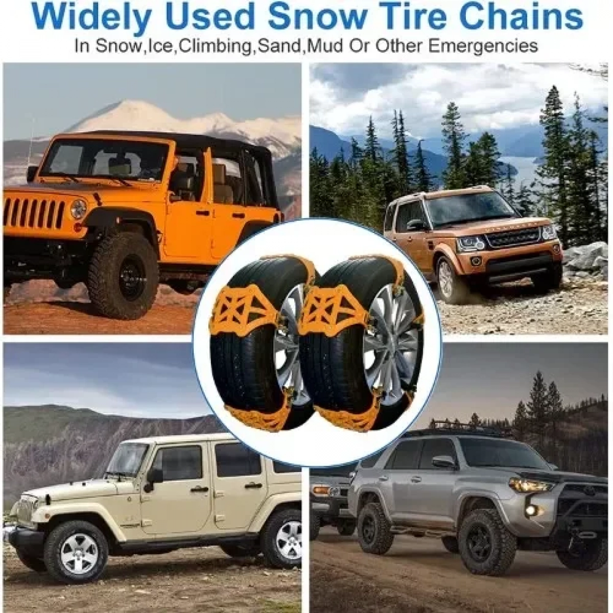 8 Πλαστικές Universal Τρακτερωτές Αλυσίδες με 5 Μεταλλικά Παγοθραυστικά & Καστάνια Σύσφιξης 165mm-275mm