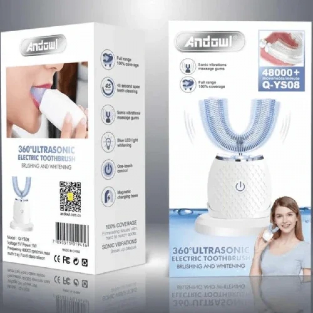 Ηλεκτρική οδοντόβουρτσα υπερήχων 360° για καθαρισμό και λεύκανση δοντιών Q-YS08 Andowl