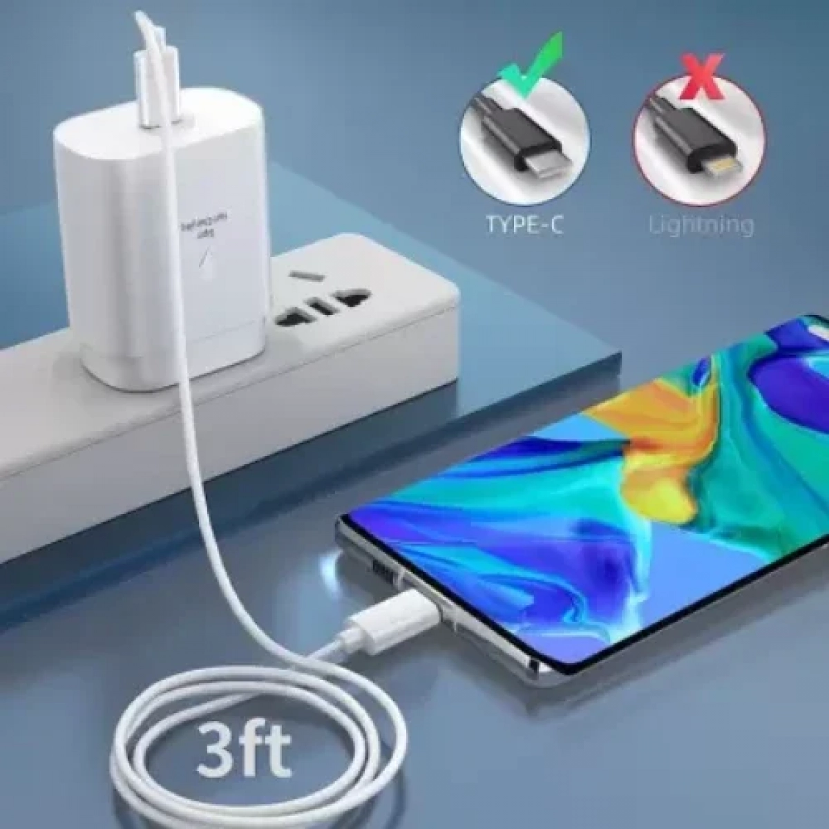 Φορτιστής ταχείας φόρτισης με 1 θύρα USB και καλώδιο Type-C To Type-C 30W Andowl Q-PD7