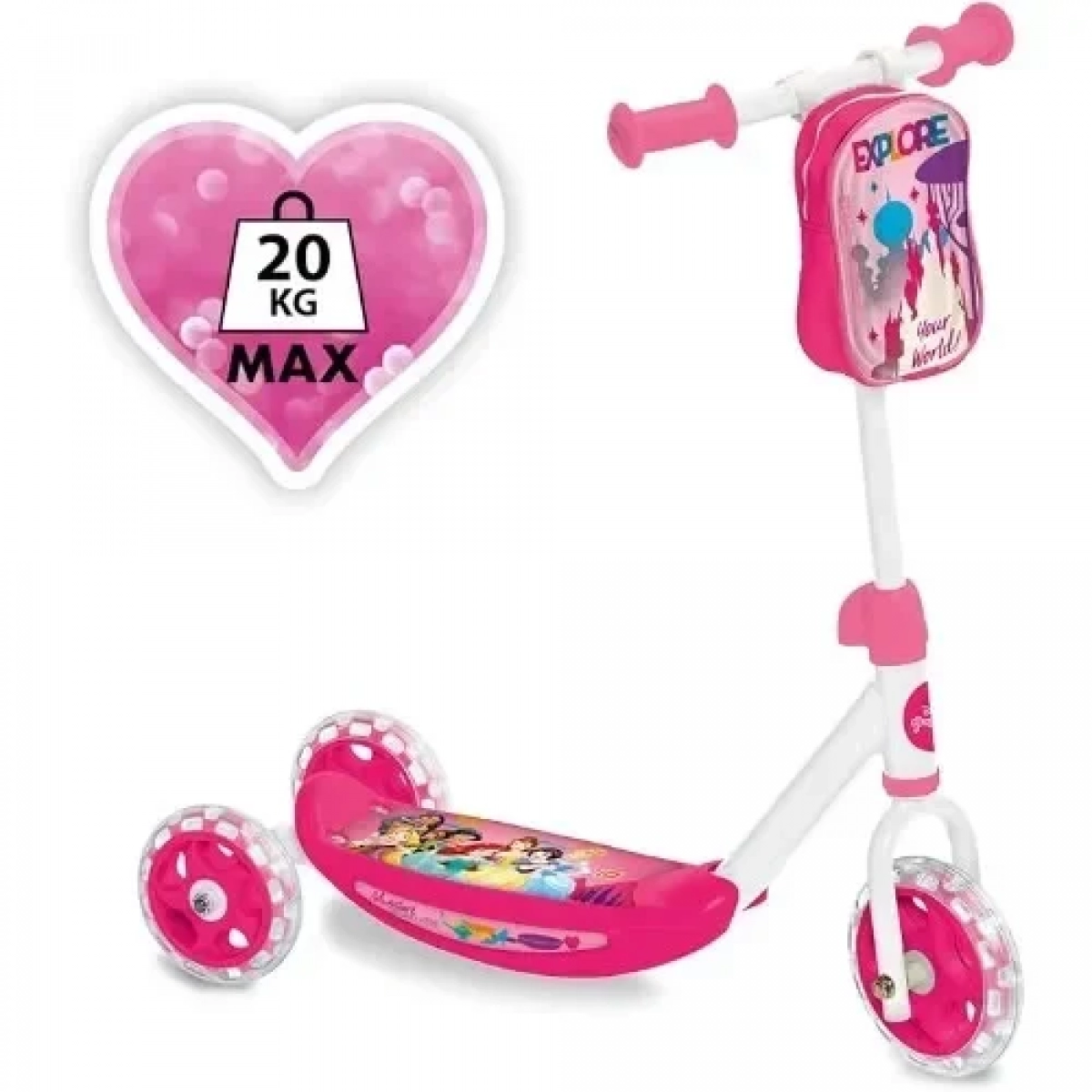 Παιδικό Πατίνι Τρίτροχο My First Scooter με Τσάντα και Ρυθμιζόμενο Τιμόνι Mondo - Princess