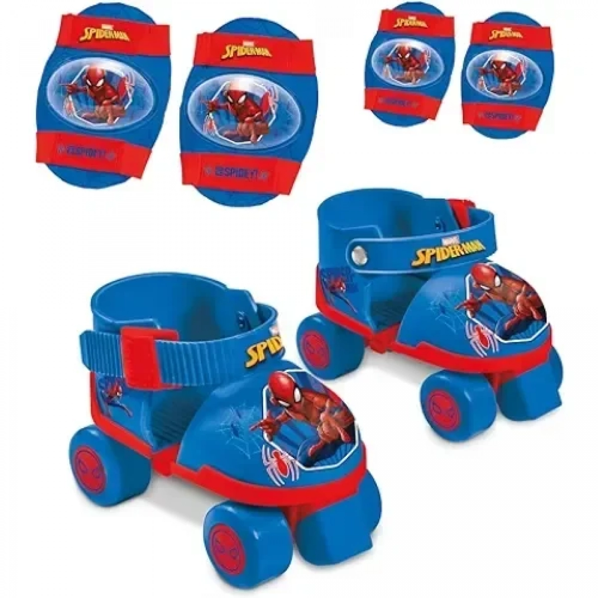 Σετ Roller Skates Ρυθμιζόμενα με Επιγονατίδες και Περιαγκωνίδες σε Πλαστική Τσάντα - Spiderman - Mondo Toys