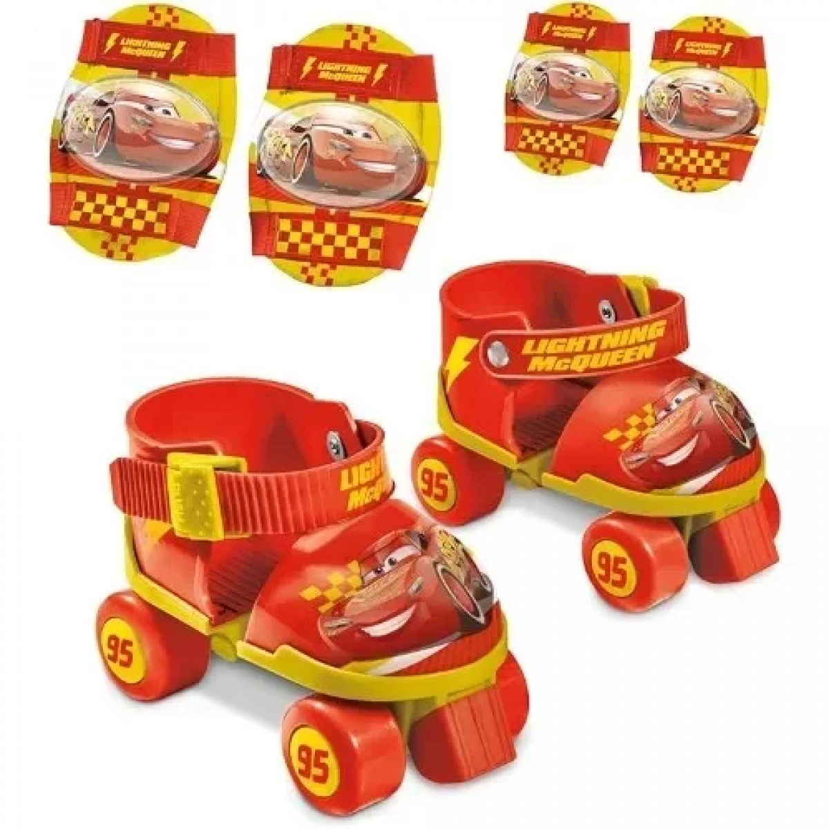 Σετ Roller Skates Ρυθμιζόμενα με Επιγονατίδες και Περιαγκωνίδες σε Πλαστική Τσάντα - Cars - Mondo Toys