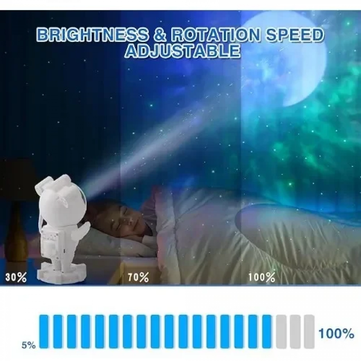 Led Φωτιστικό Προτζέκτορας Αστροναύτη με ηχείο Bluetooth