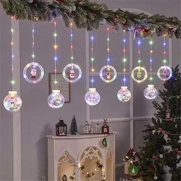 Χριστουγεννιάτικη Κουρτίνα LED με 5 Φωτιζόμενες Μπάλες και 5 Κρίκους σε Πολύχρωμο RGB Φωτισμό