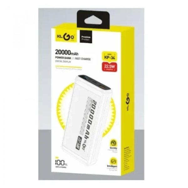 KLGO KP-34 Power Bank Φορητός Φορτιστής 20000mah Λευκό