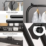 Κρεμάστρα Δαπέδου Τροχήλατη από Μέταλλο σε Μαύρο Χρώμα 150x57x110cm