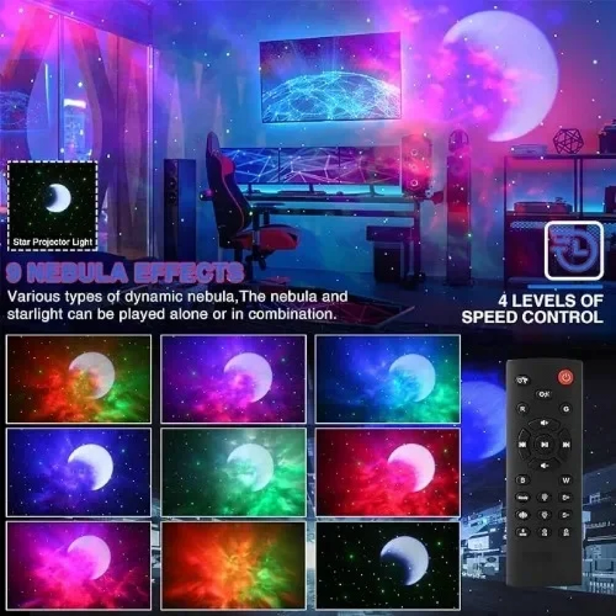 Led Φωτιστικό Προτζέκτορας Αστροναύτη με ηχείο Bluetooth