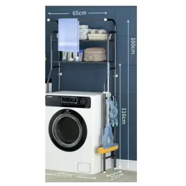 TW-108 Επιδαπέδια Ραφιέρα Μπάνιου Μεταλλική με 3 Ράφια 65x25x160cm Μαύρο