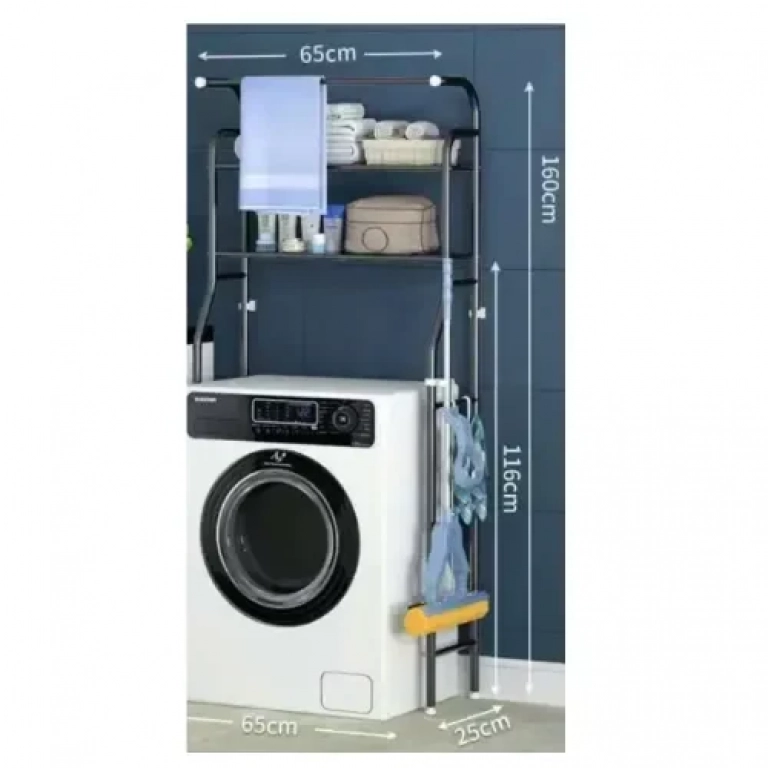 TW-108 Επιδαπέδια Ραφιέρα Μπάνιου Μεταλλική με 3 Ράφια 65x25x160cm Μαύρο