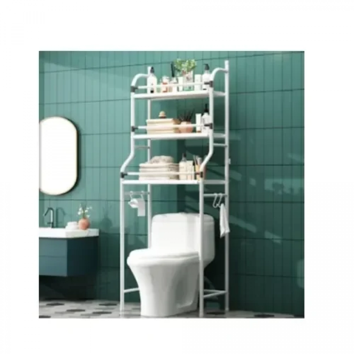 YP-111 Επιδαπέδια Ραφιέρα Tουαλέτας Μεταλλική με 3 Ράφια 47x25x155cm Λευκό με Προστατευτικά Κάγκελα