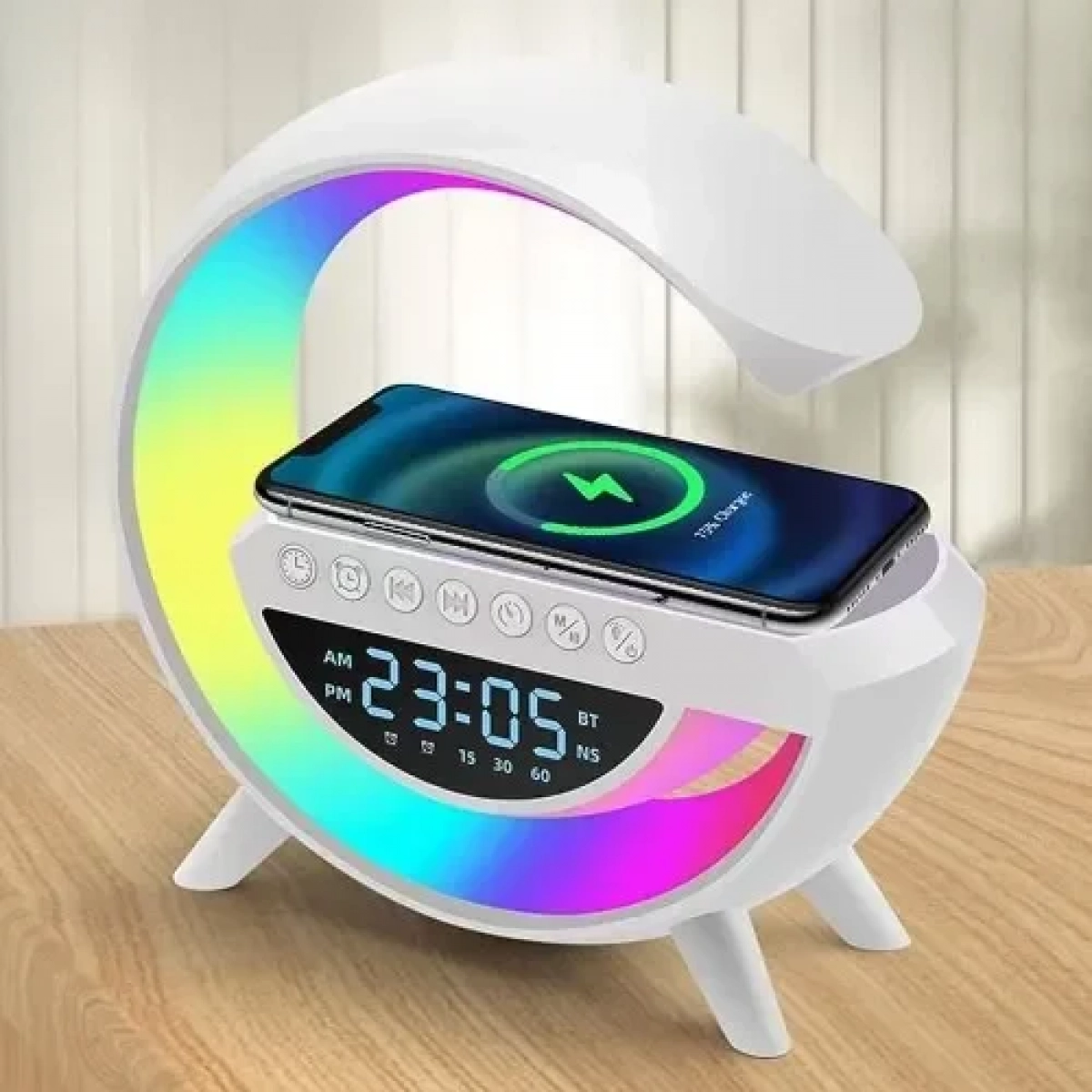 Ηχείο Bluetooth RGB με Οθόνη LED+Ρολόι+Ασύρματη Φόρτιση+Ξυπνητήρι+Ράδιο (LED, AUX, USB, FM, microSD) BT-3401 OEM Λευκό