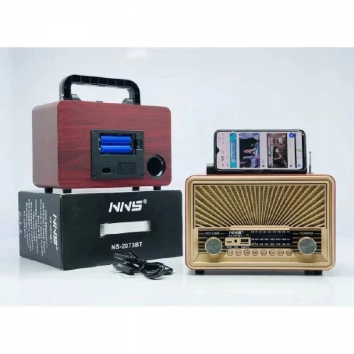 Επιτραπέζιο Ραδιόφωνο NS 2073BT Retro Επαναφορτιζόμενο με Bluetooth & USB Καφέ