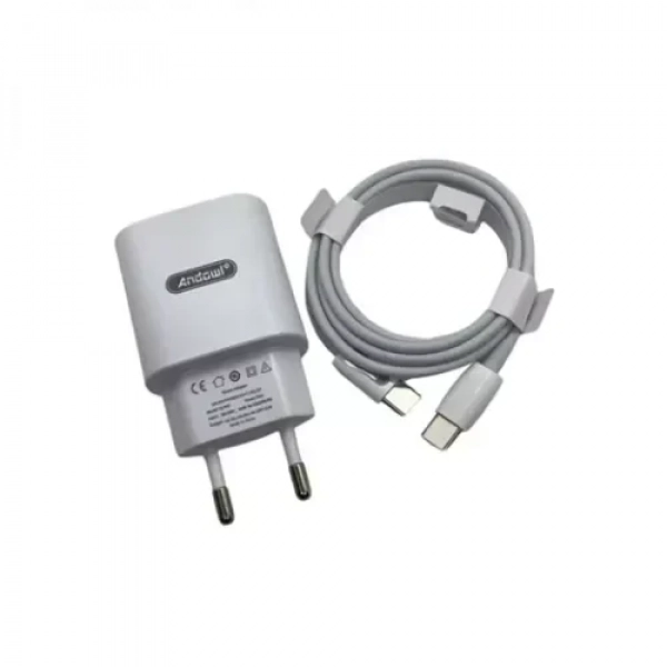 Φορτιστής ταχείας φόρτισης με 1 θύρα USB και καλώδιο Type-C To Type-C 30W Andowl Q-PD7