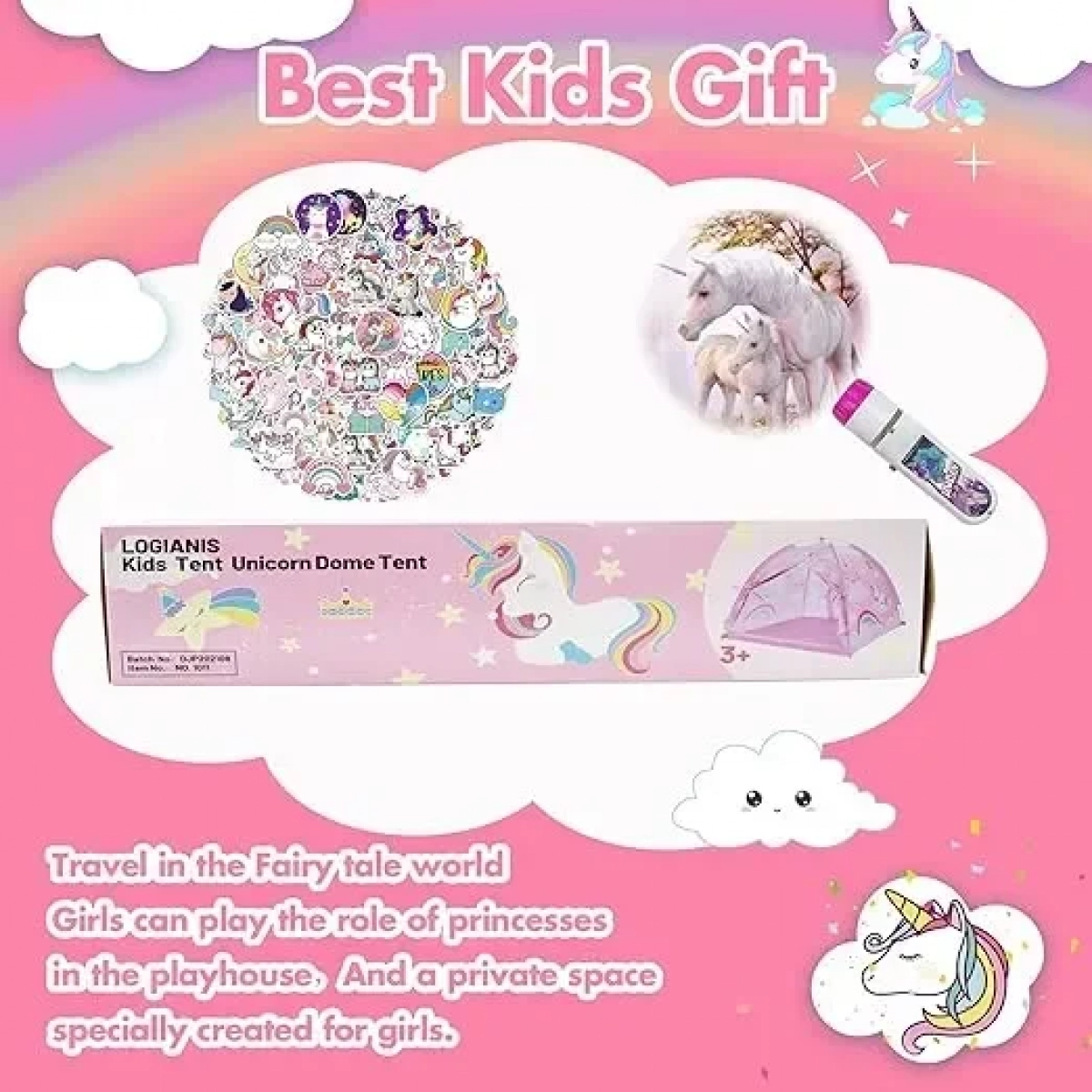 Παιδική σκηνή με θόλο φακό-προτζέκτορα και διαφάνειες Μονόκερος