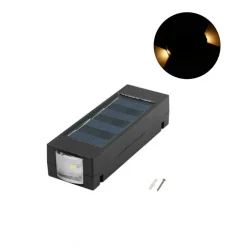 Αδιάβροχο ηλιακό επιτοίχιο φωτιστικό LED με ενσωματωμένο πάνελ σε θερμό λευκό φωτισμό PM-0108 μαύρο