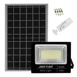 Αδιάβροχος ηλιακός προβολέας LED 600W 48000LM με πάνελ και τηλεχειριστήριο Jortan JT-BJ600W