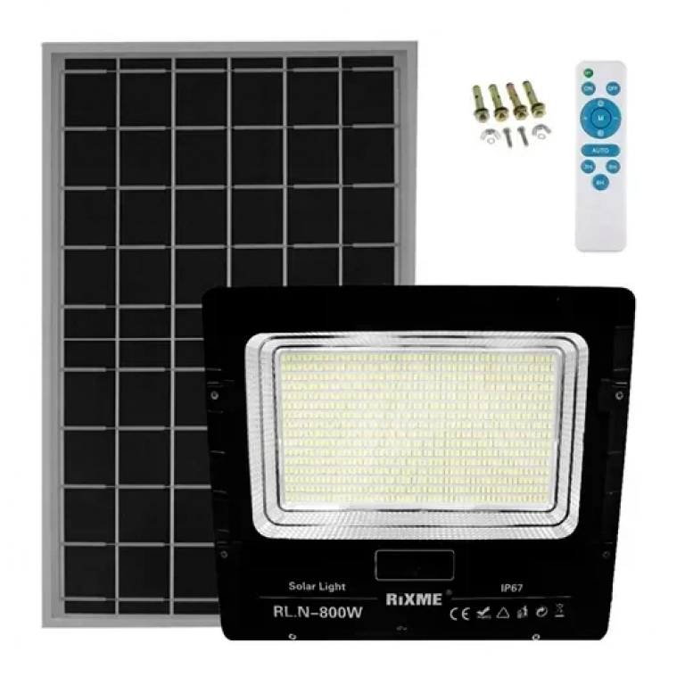 Αδιάβροχος ηλιακός προβολέας LED 800W 64000LM με πάνελ και τηλεχειριστήριο Rixme RL.N-800W