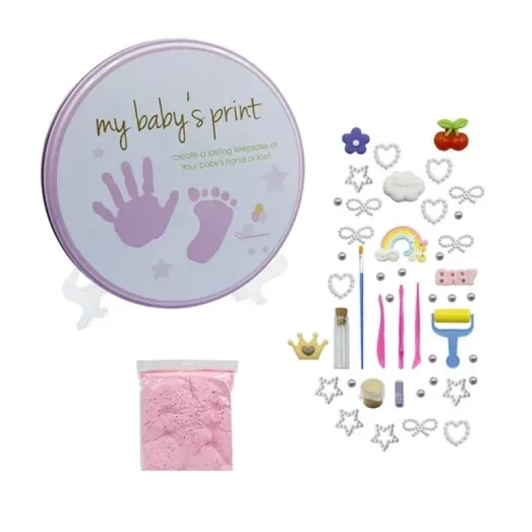 Αναμνηστικό αποτύπωμα DIY Baby Handprint & Footprint με αξεσουάρ για κορίτσια ροζ