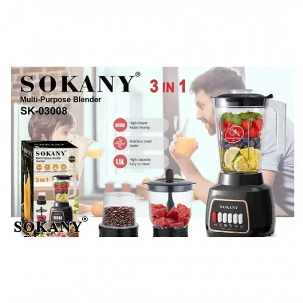 Μπλέντερ για Smoothies 1.5lt 600W Sokany SK-03008 μαύρο
