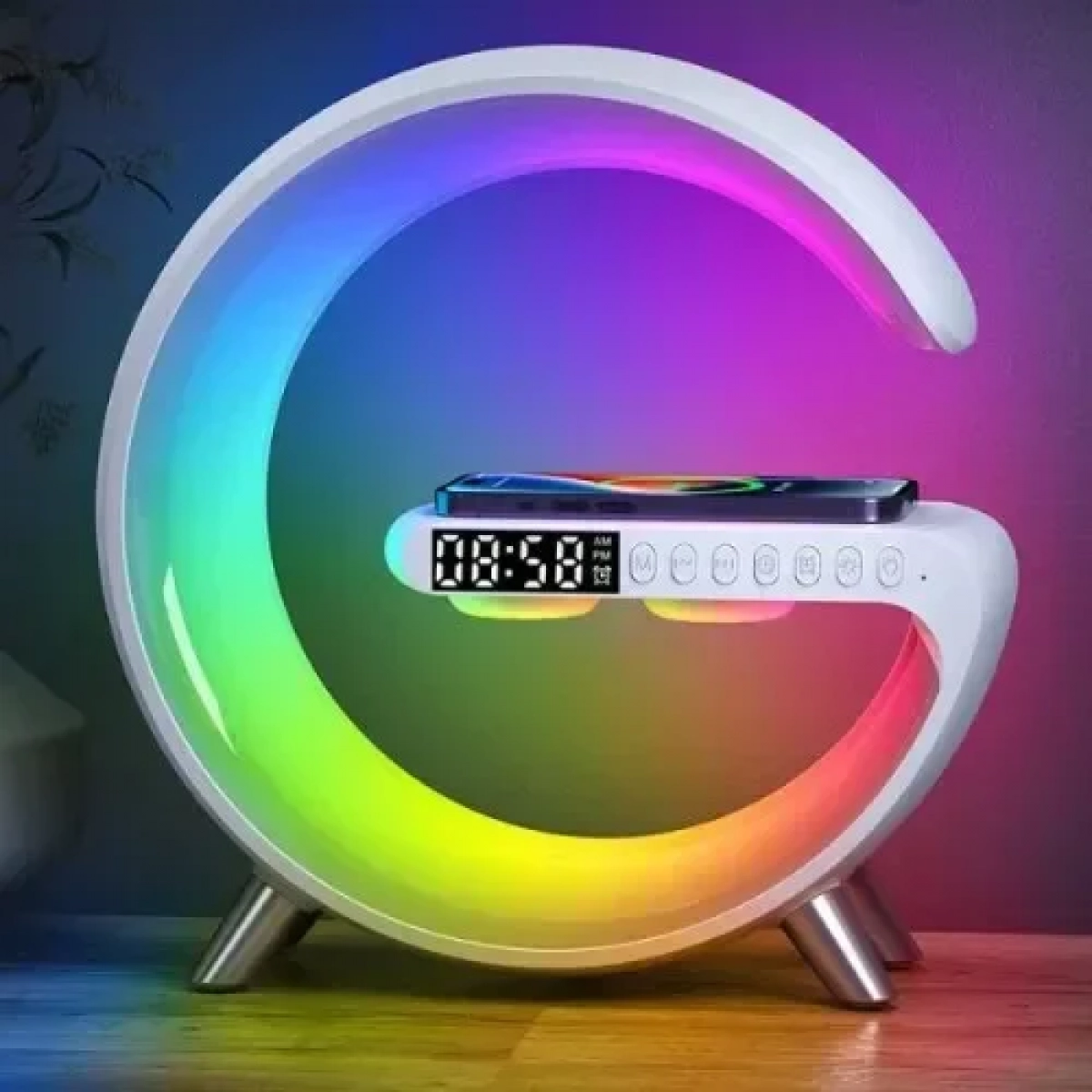 Ηχείο Bluetooth, Ασύρματος Φορτιστής και Φωτιστικό LED RGB σε Λευκό Χρώμα