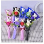 Μπουκέτο με αρκουδάκι και τριαντάφυλλο – σε λιλά χρώμα