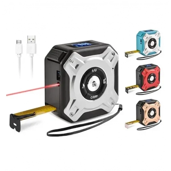 Επαναφορτιζόμενο μέτρο με USB και λέιζερ 2 σε 1 ασημί