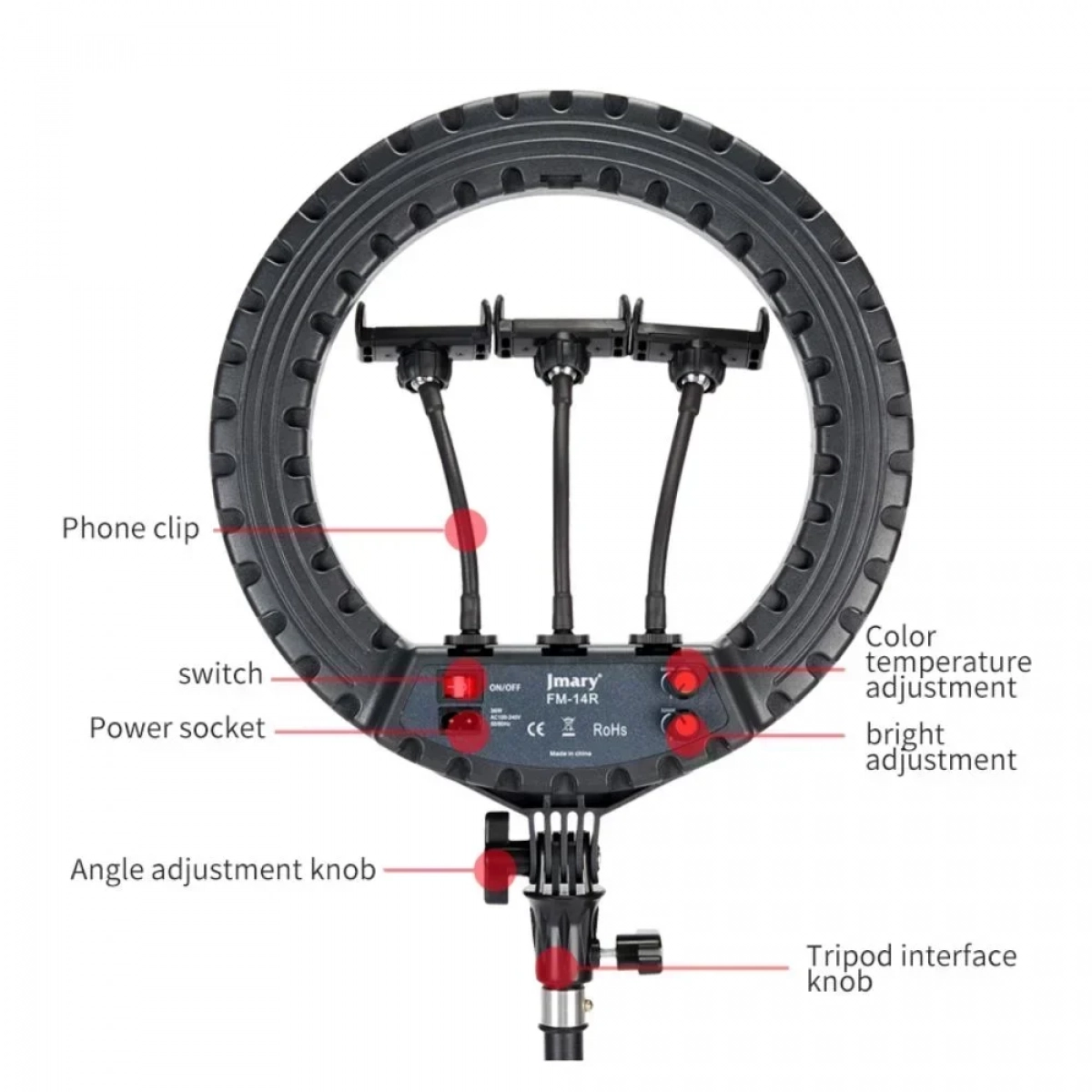Επαγγελματικό Ring Light 34cm με βάση για κινητό Jmary FM-14R