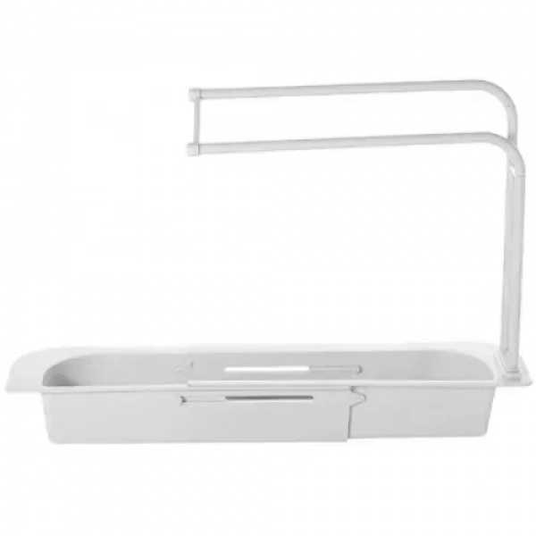 Τηλεσκοπικό Ράφι Νεροχύτη Κουζίνας με Καλάθι Αποθήκευσης - Στράγγισης για Σαπούνι και Σφουγγάρι - Λευκό