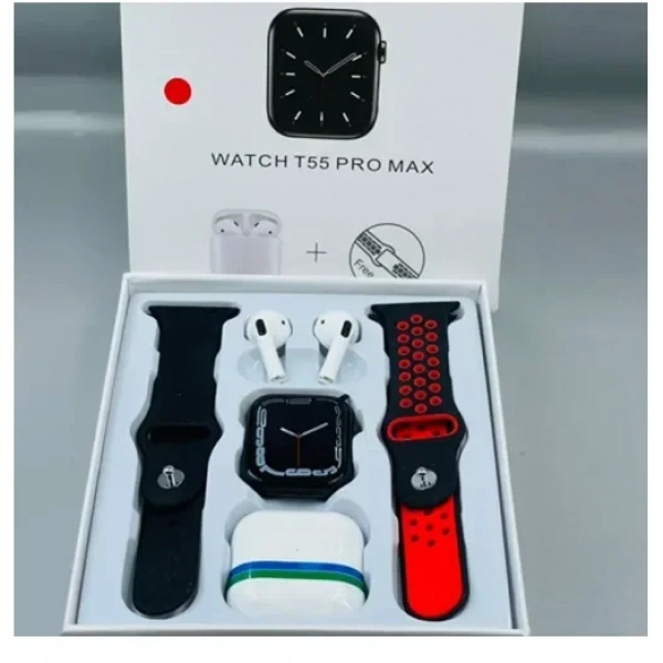 Ρολόι Smartwatch με παλμογράφο, οθόνη αφής & ακουστικά T55 Pro Max κόκκινο