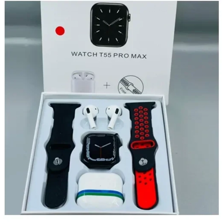 Ρολόι Smartwatch με παλμογράφο, οθόνη αφής & ακουστικά T55 Pro Max κόκκινο