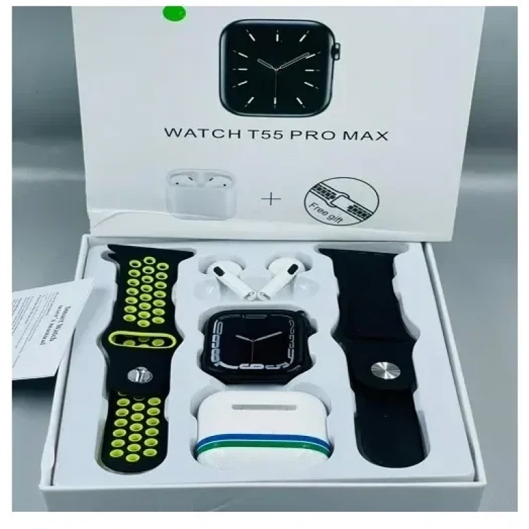 Ρολόι Smartwatch με παλμογράφο, οθόνη αφής & ακουστικά T55 Pro Max πράσινο