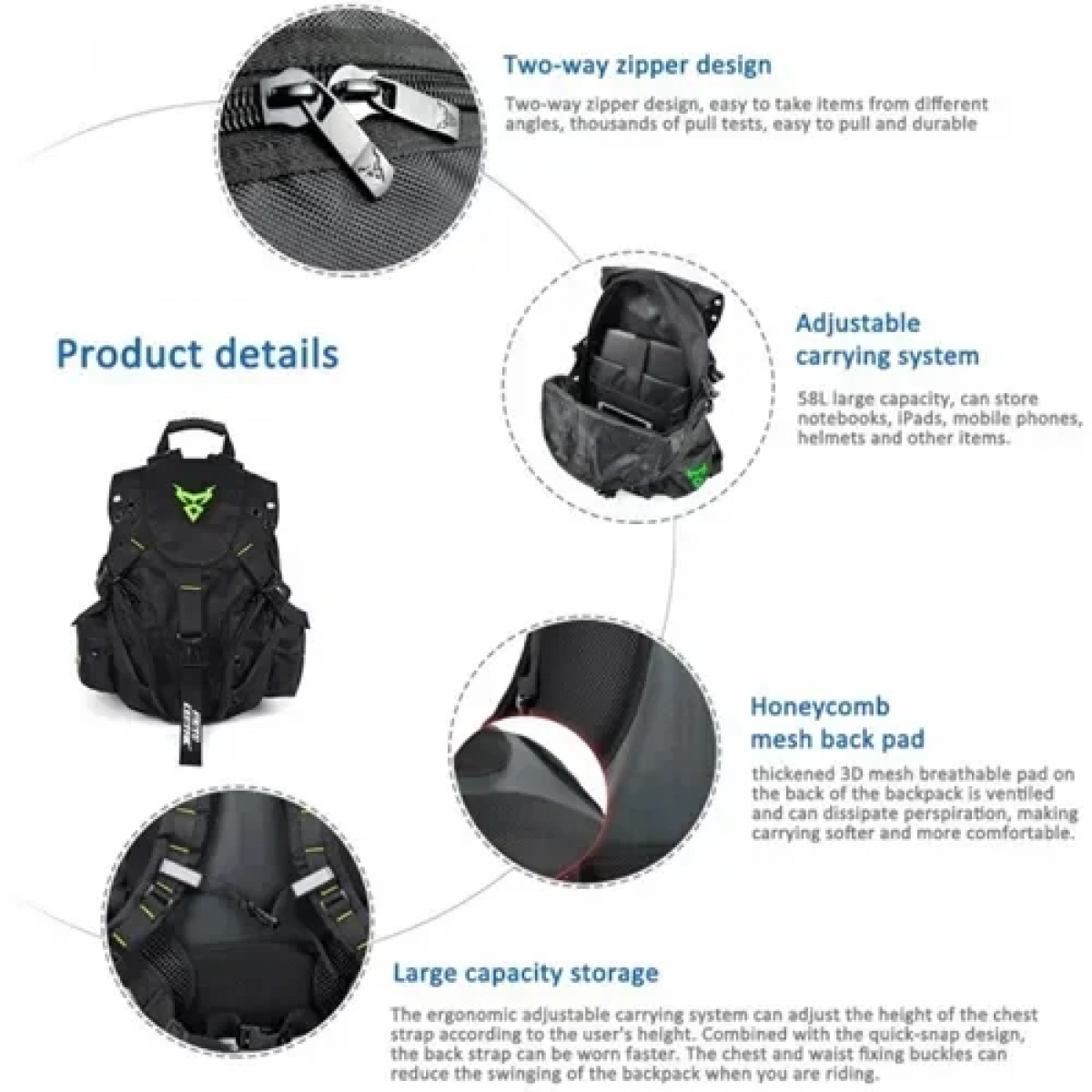 Σακίδιο πλάτης αναβάτη 48L Carbon Moto Centric μαύρο – μπλε - Image 3