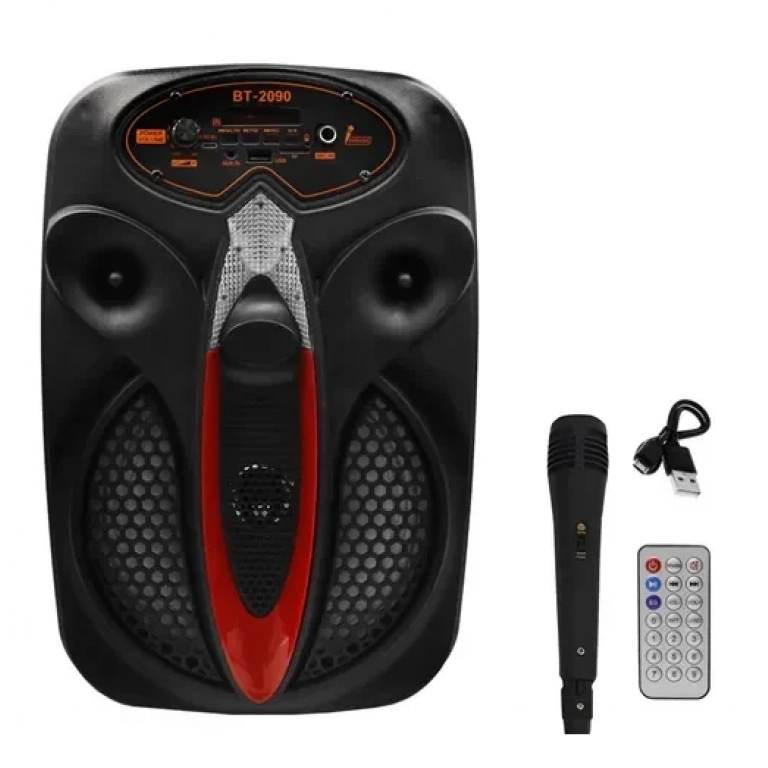 Σύστημα Karaoke 8″ Bluetooth με ενσύρματο μικρόφωνο και FM, USB, AUX, TF BT-2090 μαύρο